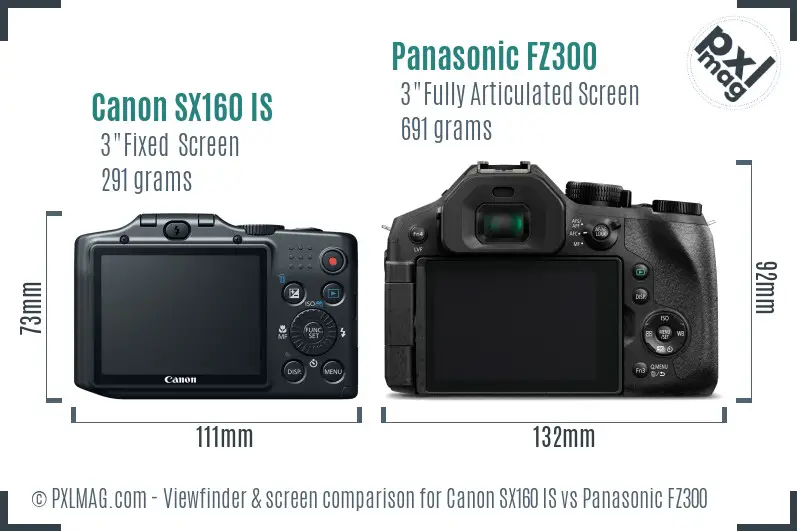 Canon SX160 IS vs Panasonic FZ300 Screen and Viewfinder comparison