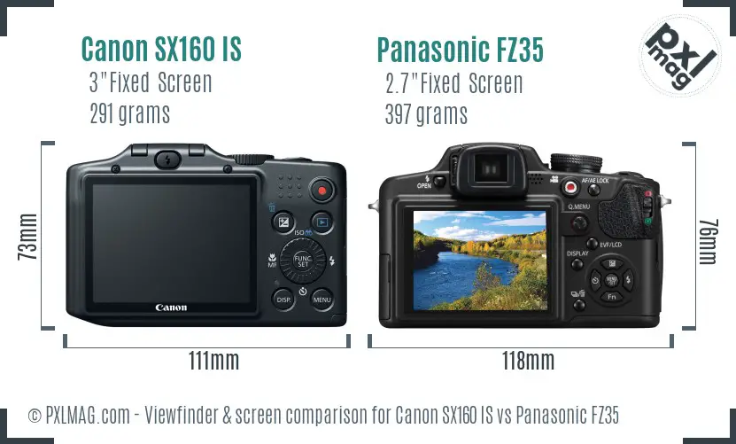 Canon SX160 IS vs Panasonic FZ35 Screen and Viewfinder comparison
