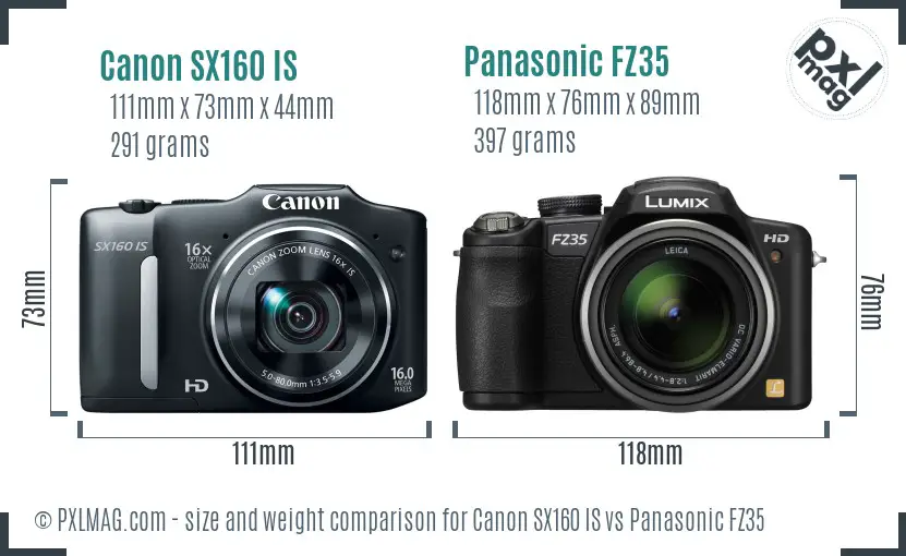 Canon SX160 IS vs Panasonic FZ35 size comparison