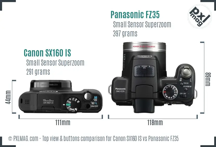 Canon SX160 IS vs Panasonic FZ35 top view buttons comparison