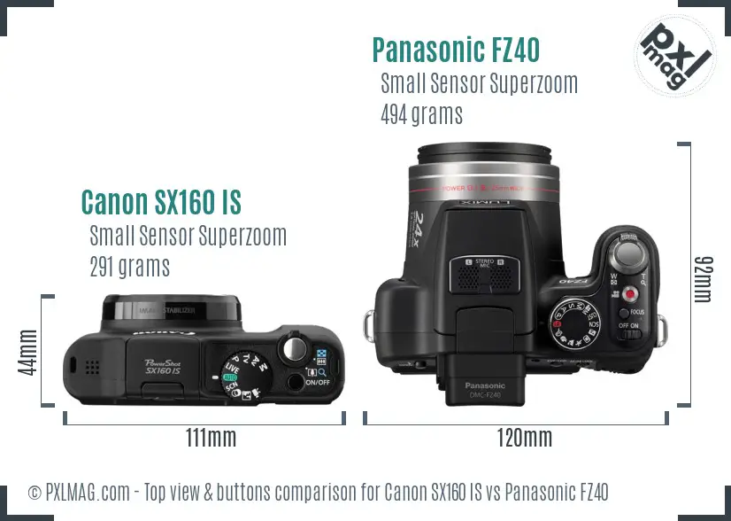 Canon SX160 IS vs Panasonic FZ40 top view buttons comparison