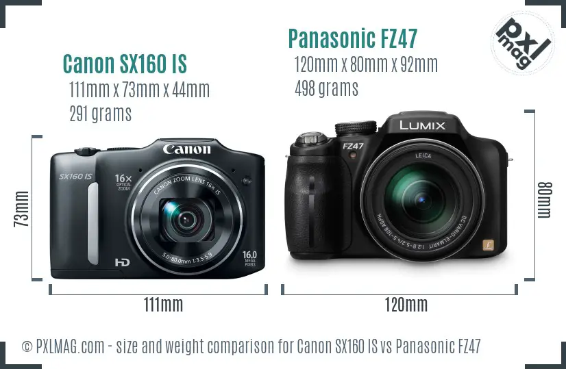 Canon SX160 IS vs Panasonic FZ47 size comparison