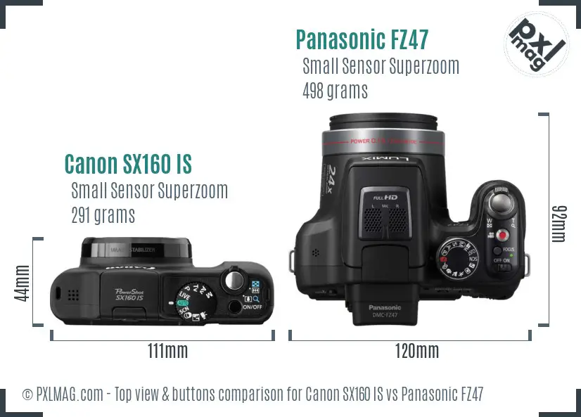 Canon SX160 IS vs Panasonic FZ47 top view buttons comparison