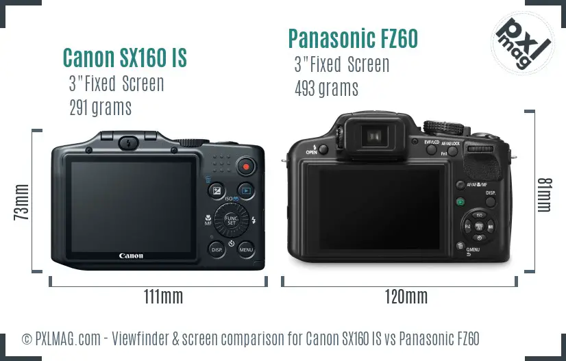 Canon SX160 IS vs Panasonic FZ60 Screen and Viewfinder comparison Canon SX160 IS vs Panasonic FZ60 Screen and Viewfinder comparison