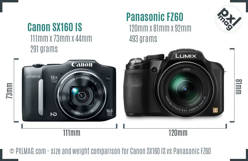 Canon SX160 IS vs Panasonic FZ60 size comparison Canon SX160 IS vs Panasonic FZ60 size comparison