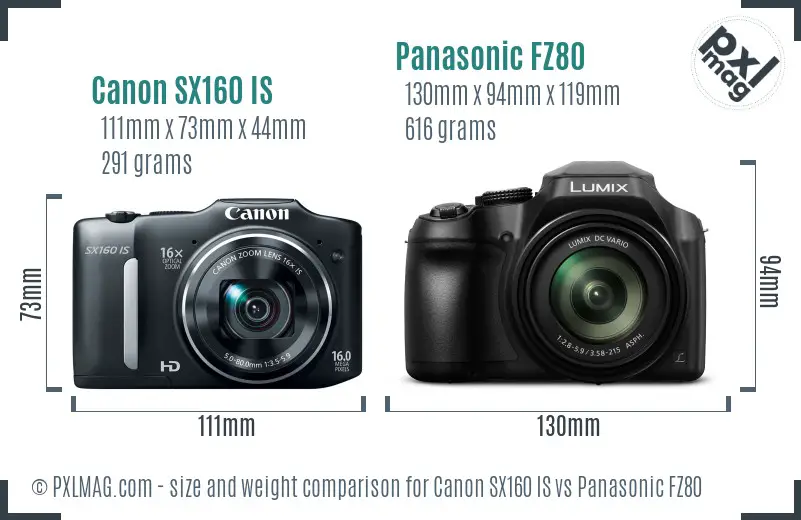 Canon SX160 IS vs Panasonic FZ80 size comparison