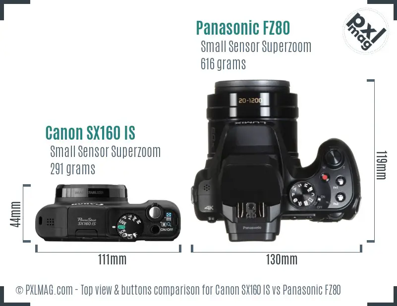 Canon SX160 IS vs Panasonic FZ80 top view buttons comparison