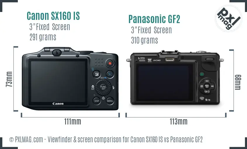 Canon SX160 IS vs Panasonic GF2 Screen and Viewfinder comparison