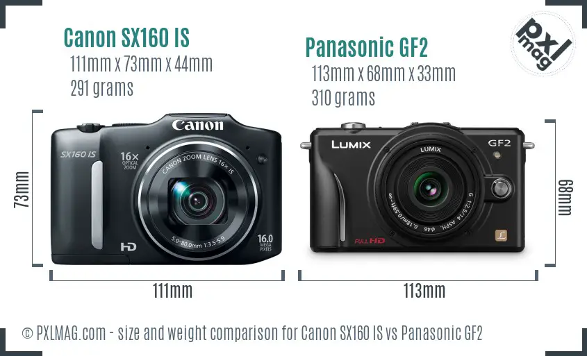 Canon SX160 IS vs Panasonic GF2 size comparison