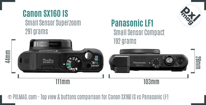 Canon SX160 IS vs Panasonic LF1 top view buttons comparison Canon SX160 IS vs Panasonic LF1 top view buttons comparison