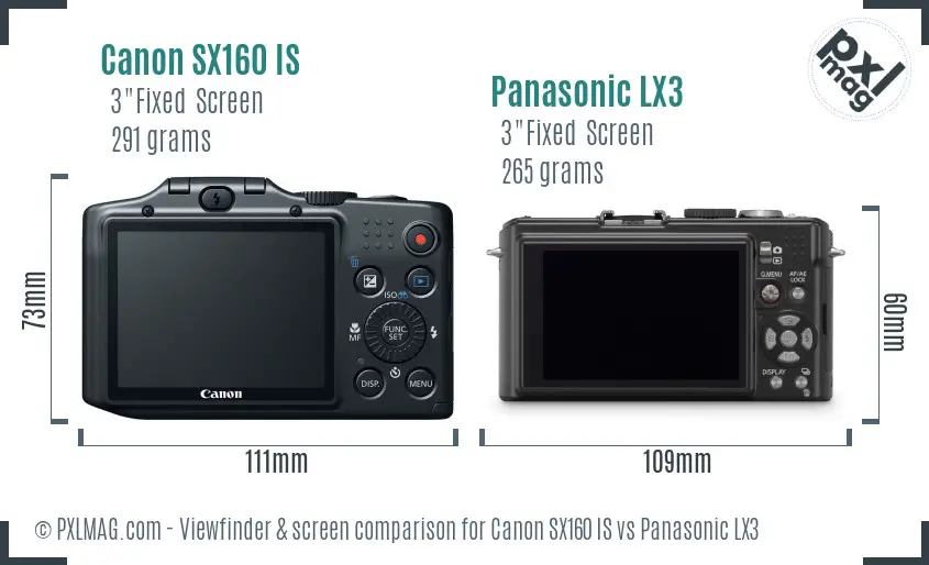 Canon SX160 IS vs Panasonic LX3 Screen and Viewfinder comparison