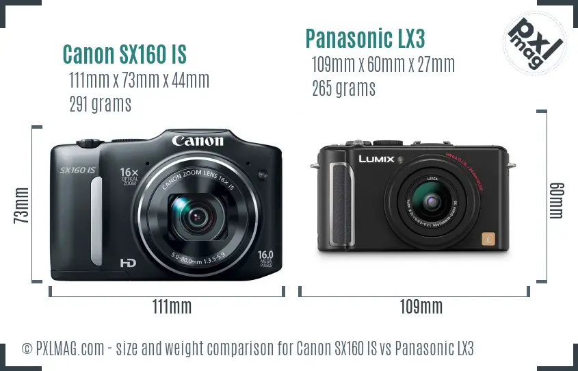 Canon SX160 IS vs Panasonic LX3 size comparison