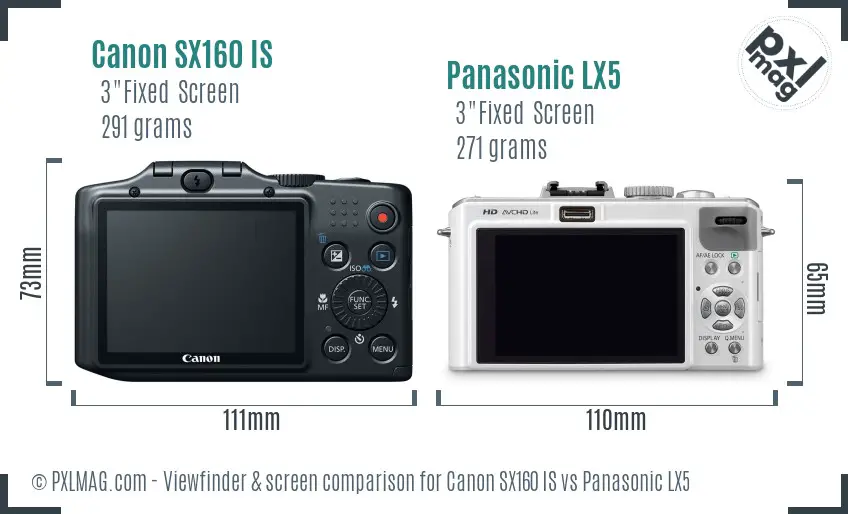 Canon SX160 IS vs Panasonic LX5 Screen and Viewfinder comparison