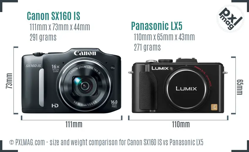 Canon SX160 IS vs Panasonic LX5 size comparison