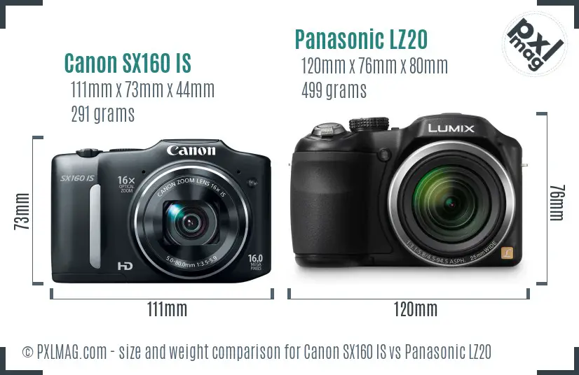 Canon SX160 IS vs Panasonic LZ20 size comparison