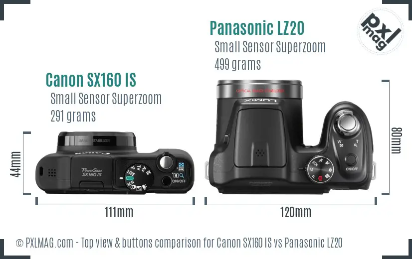 Canon SX160 IS vs Panasonic LZ20 top view buttons comparison