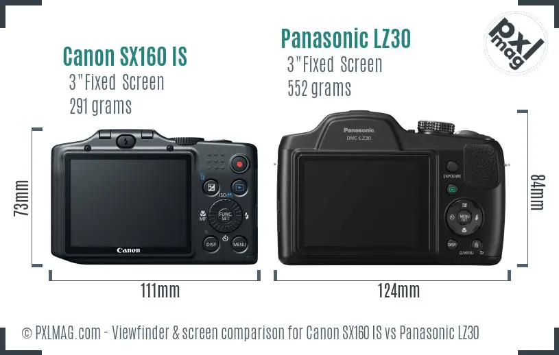 Canon SX160 IS vs Panasonic LZ30 Screen and Viewfinder comparison