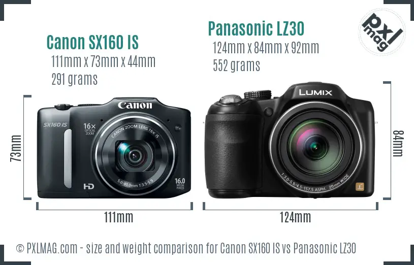 Canon SX160 IS vs Panasonic LZ30 size comparison