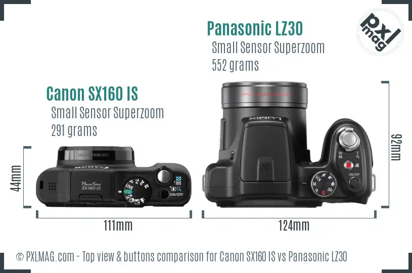 Canon SX160 IS vs Panasonic LZ30 top view buttons comparison