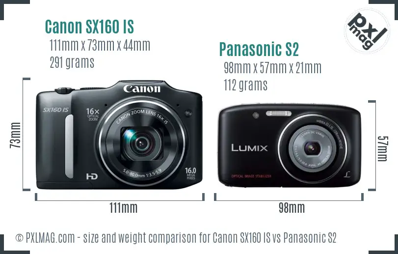 Canon SX160 IS vs Panasonic S2 size comparison Canon SX160 IS vs Panasonic S2 size comparison