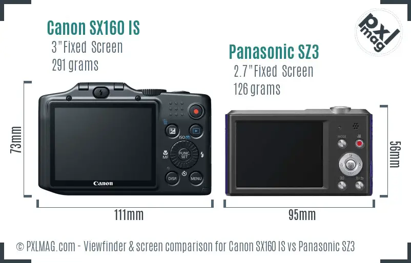 Canon SX160 IS vs Panasonic SZ3 Screen and Viewfinder comparison