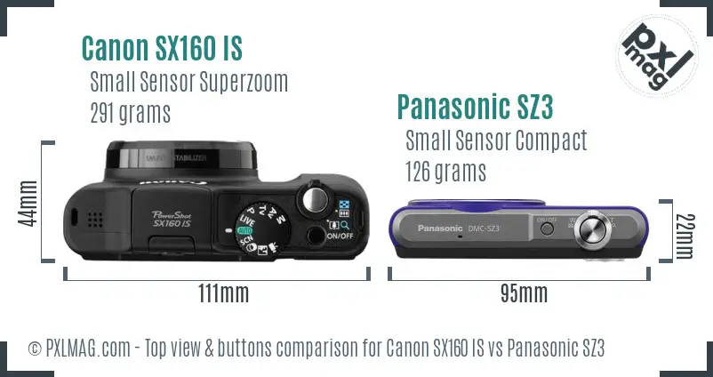 Canon SX160 IS vs Panasonic SZ3 top view buttons comparison