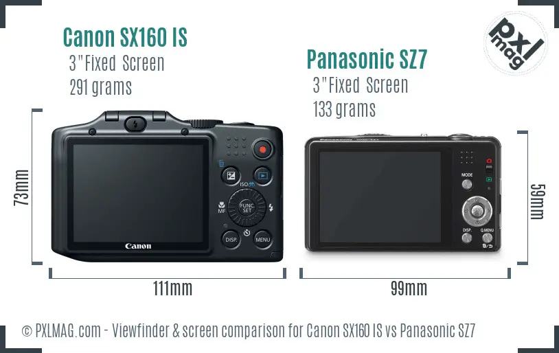 Canon SX160 IS vs Panasonic SZ7 Screen and Viewfinder comparison