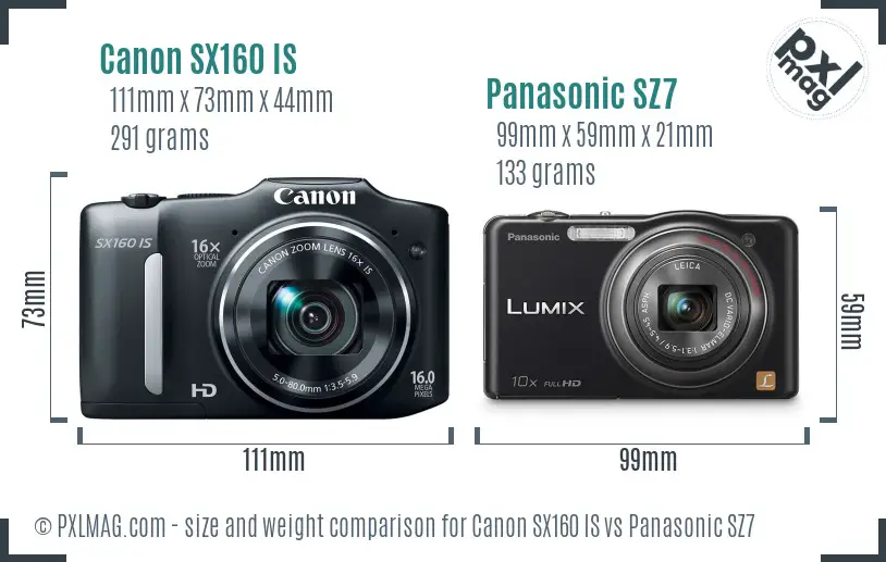 Canon SX160 IS vs Panasonic SZ7 size comparison