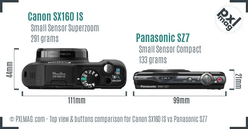 Canon SX160 IS vs Panasonic SZ7 top view buttons comparison