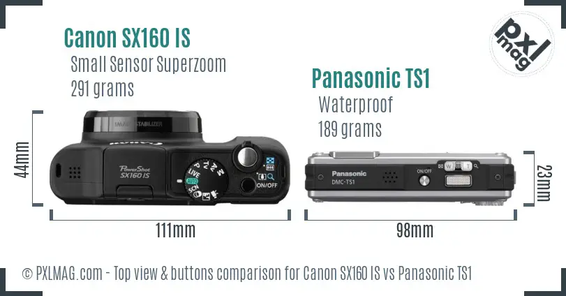 Canon SX160 IS and Panasonic TS1 top view design and control layout comparison