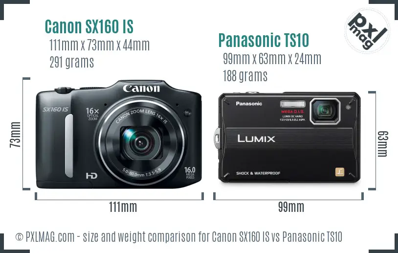 Canon SX160 IS vs Panasonic TS10 size comparison Canon SX160 IS vs Panasonic TS10 size comparison