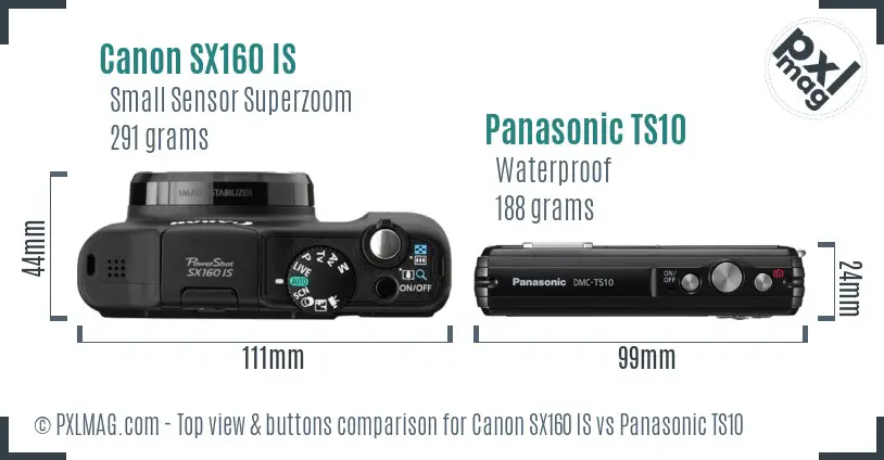 Canon SX160 IS vs Panasonic TS10 top view buttons comparison Canon SX160 IS vs Panasonic TS10 top view buttons comparison
