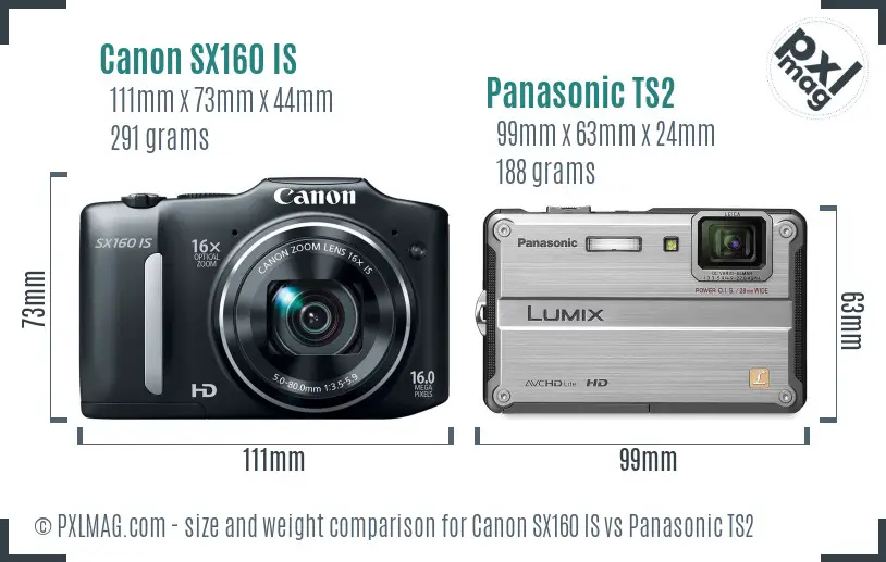 Canon SX160 IS vs Panasonic TS2 size comparison