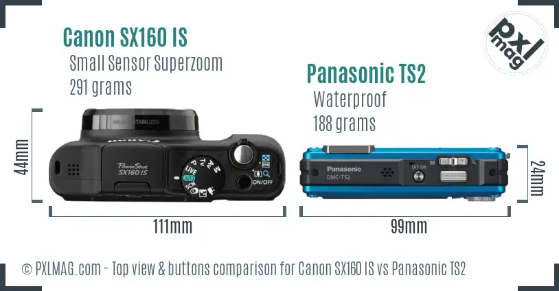 Canon SX160 IS vs Panasonic TS2 top view buttons comparison
