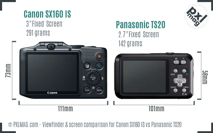 Canon SX160 IS vs Panasonic TS20 Screen and Viewfinder comparison