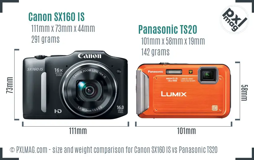Canon SX160 IS vs Panasonic TS20 size comparison