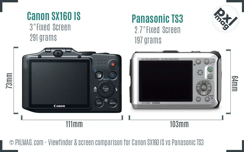 Canon SX160 IS vs Panasonic TS3 Screen and Viewfinder comparison