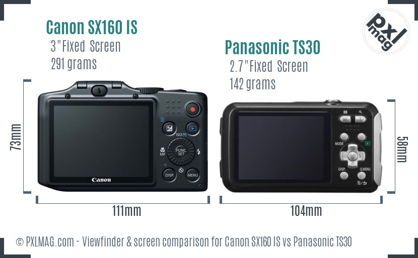Canon SX160 IS vs Panasonic TS30 Screen and Viewfinder comparison