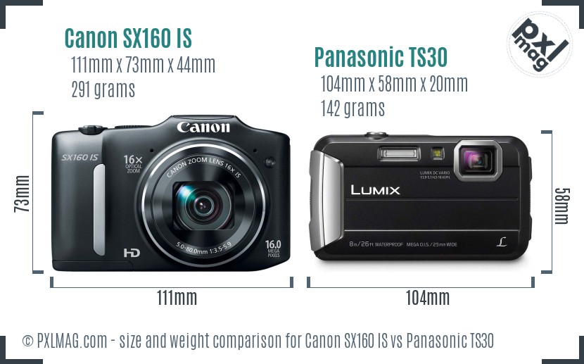 Canon SX160 IS vs Panasonic TS30 size comparison