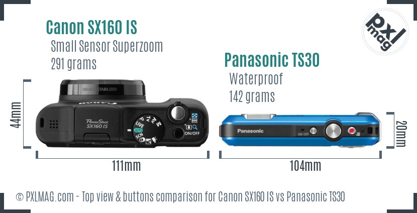 Canon SX160 IS vs Panasonic TS30 top view buttons comparison