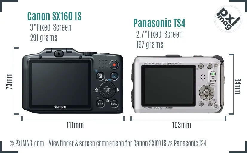 Canon SX160 IS vs Panasonic TS4 Screen and Viewfinder comparison