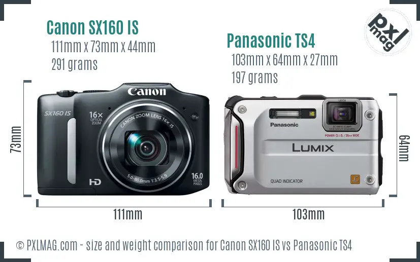 Canon SX160 IS vs Panasonic TS4 size comparison