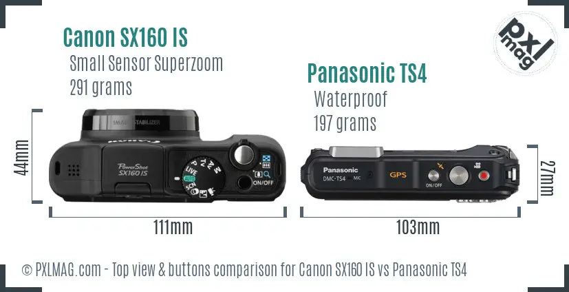 Canon SX160 IS vs Panasonic TS4 top view buttons comparison