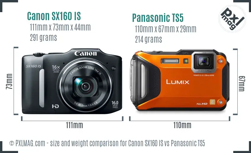 Canon SX160 IS vs Panasonic TS5 size comparison Canon SX160 IS vs Panasonic TS5 size comparison