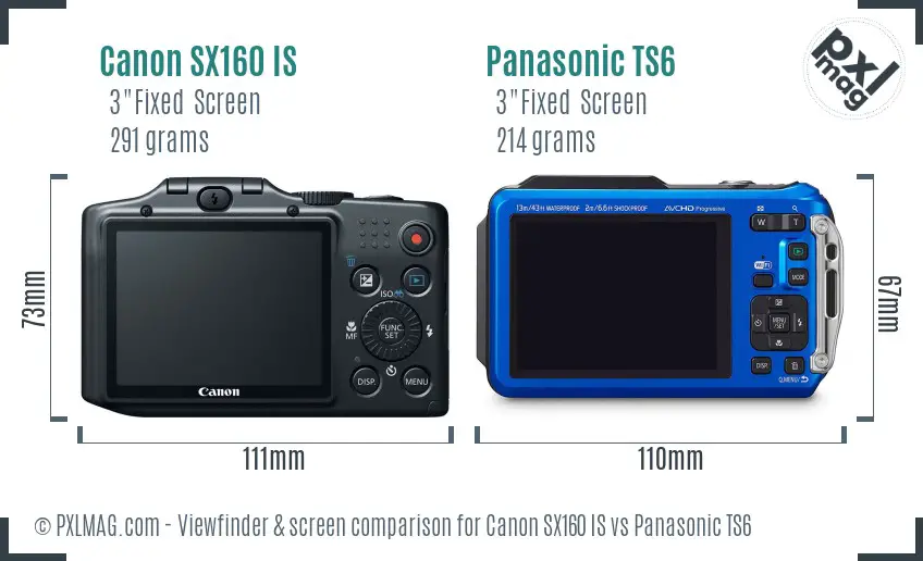 Canon SX160 IS vs Panasonic TS6 Screen and Viewfinder comparison