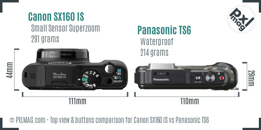 Canon SX160 IS vs Panasonic TS6 top view buttons comparison