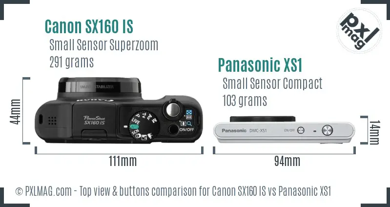 Canon SX160 IS vs Panasonic XS1 top view buttons comparison