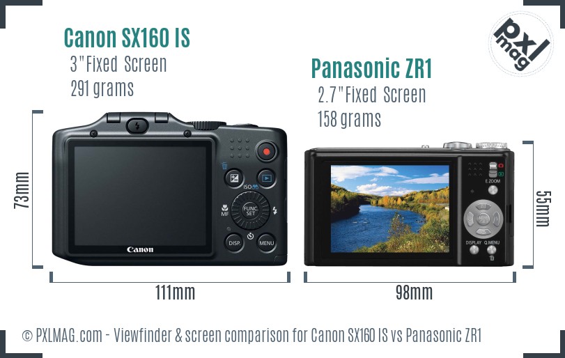 Canon SX160 IS vs Panasonic ZR1 Screen and Viewfinder comparison