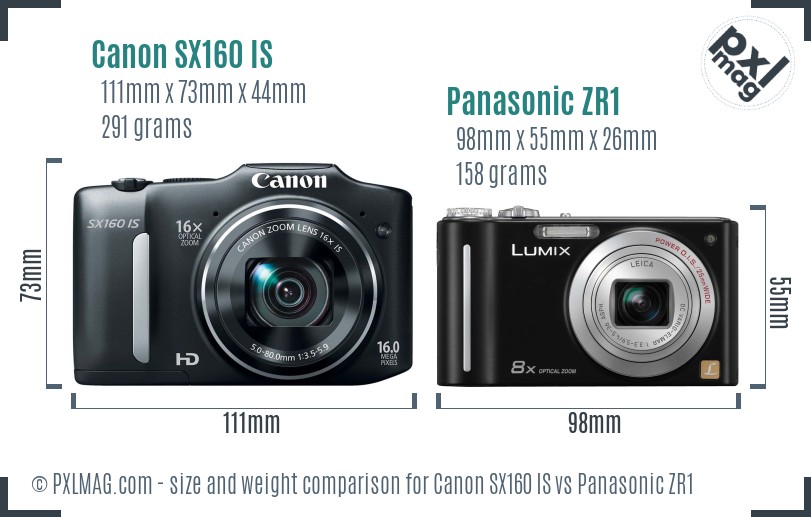 Canon SX160 IS vs Panasonic ZR1 size comparison