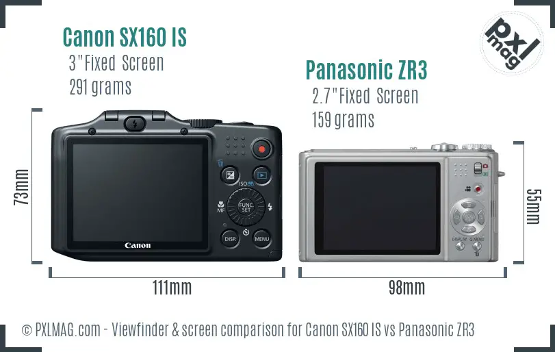 Canon SX160 IS vs Panasonic ZR3 Screen and Viewfinder comparison